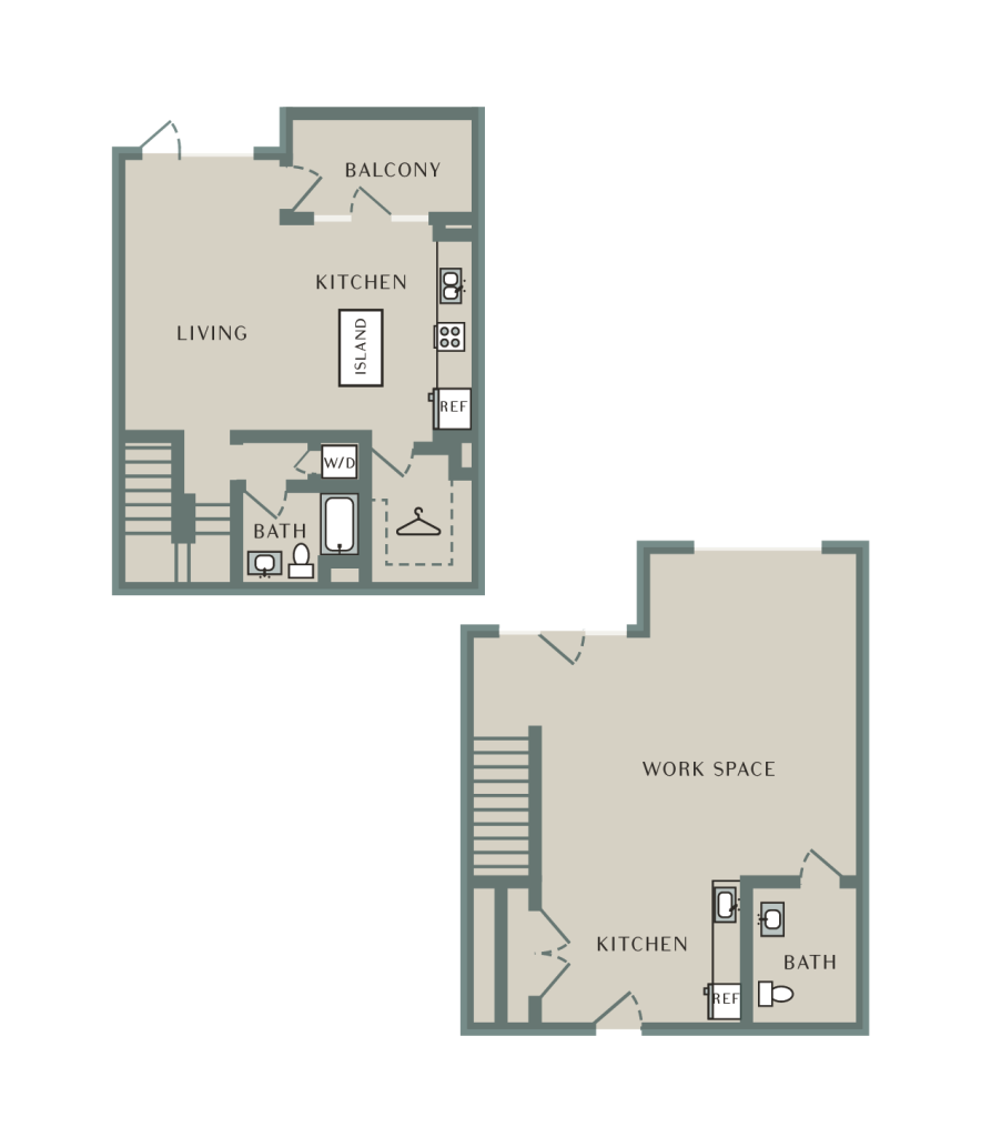 A 3D image of the Live Work 2 floorplan, a 1575 squarefoot, 0 bed / 1 bath unit