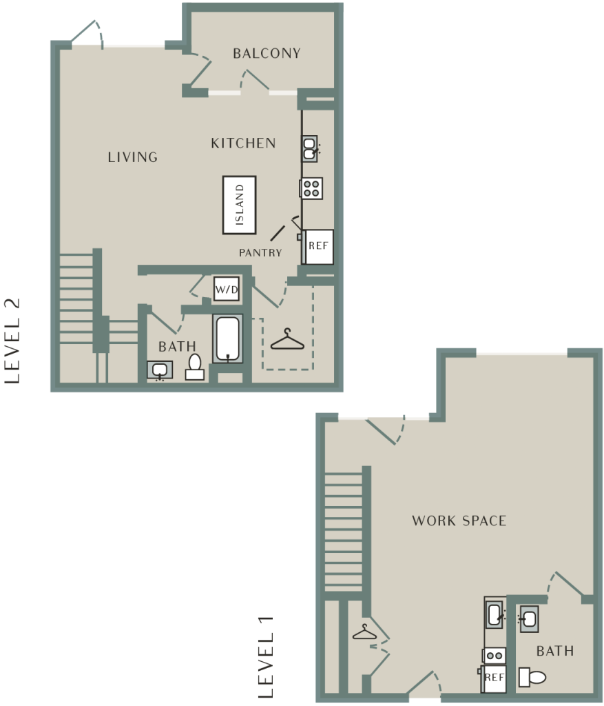A 3D image of the Live Work 3 floorplan, a 1520 squarefoot, 0 bed / 1 bath unit